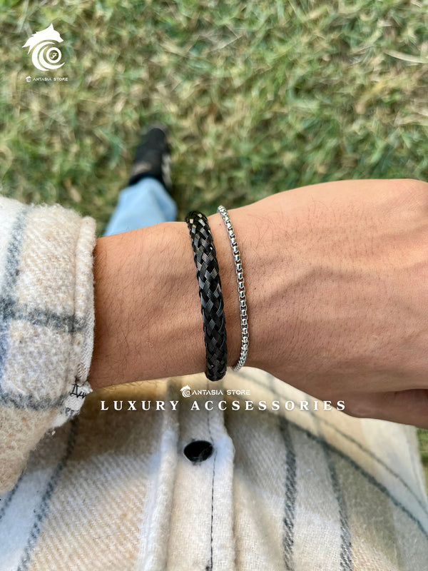 Black Braided-Silver Bracelet