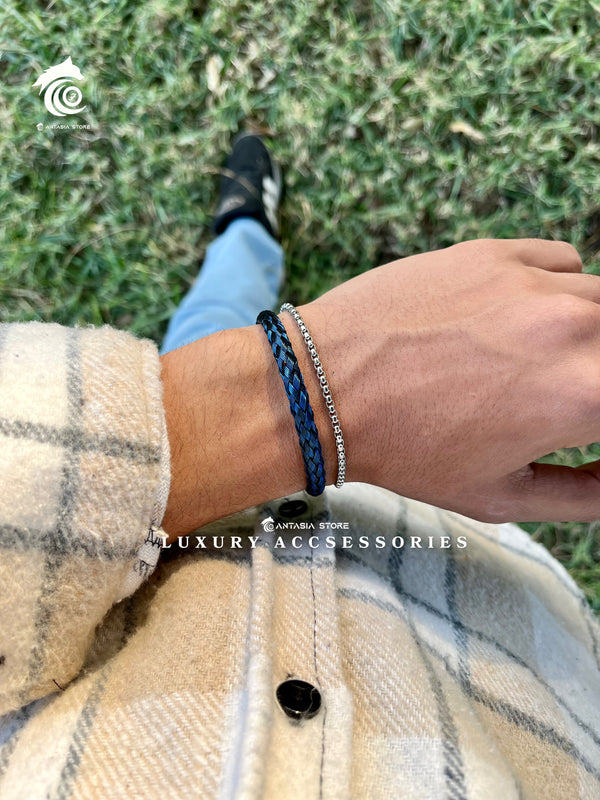 Blue Braided-Silver Bracelet