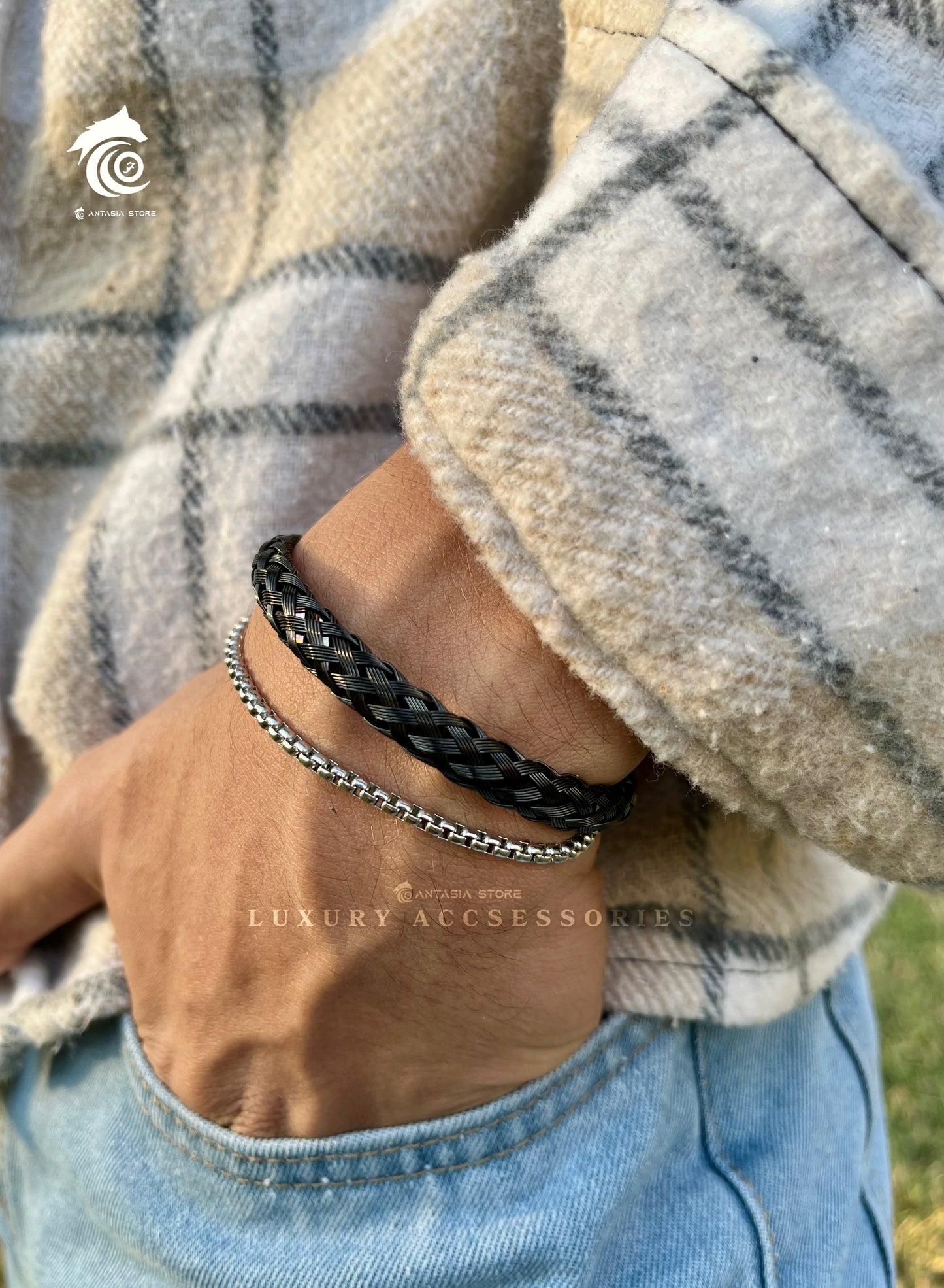 Black Braided-Silver Bracelet