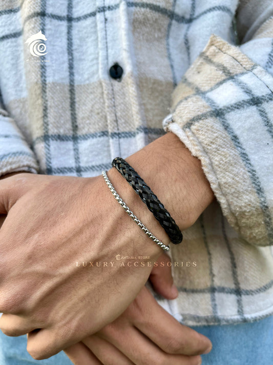 Black Braided-Silver Bracelet