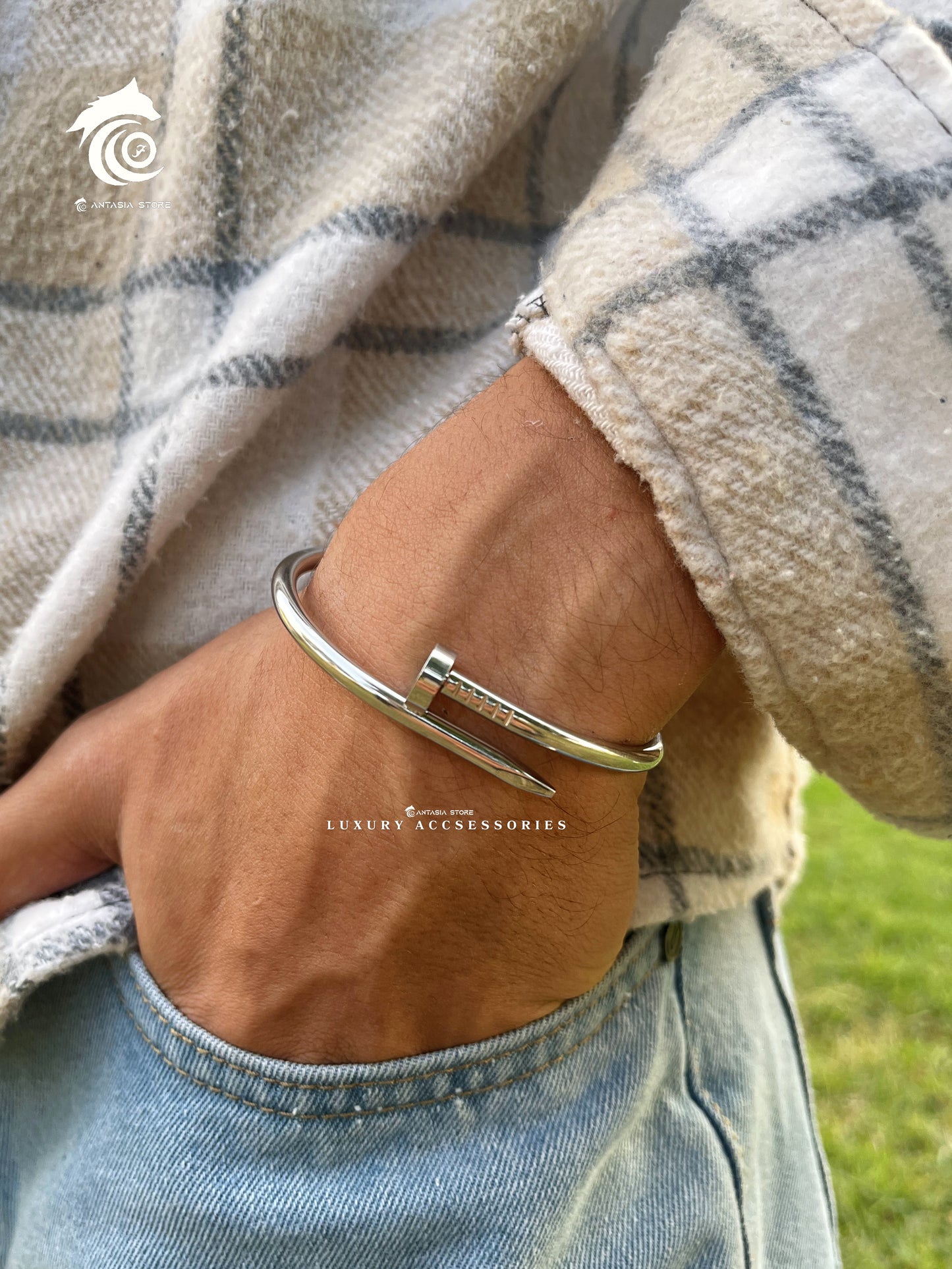 silver nail-stone Bracelet Set